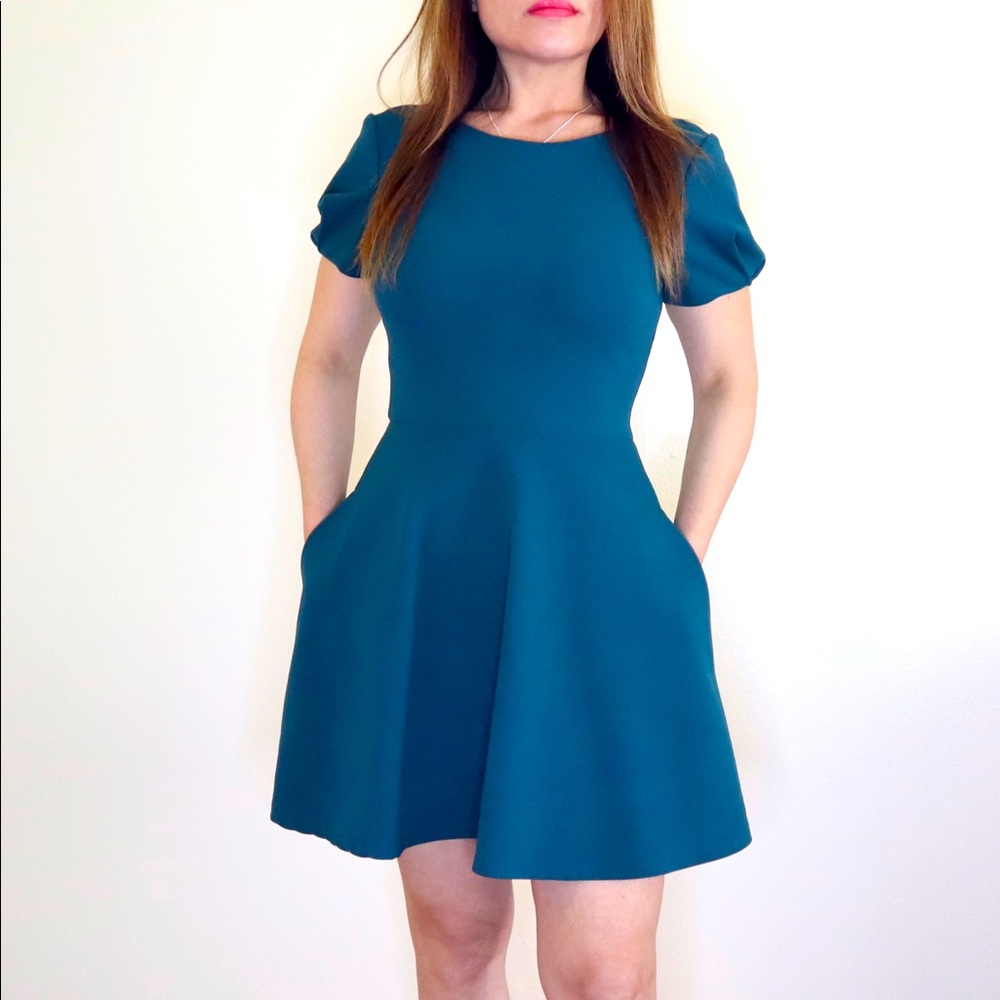 Bluish-Green Dress with Pockets